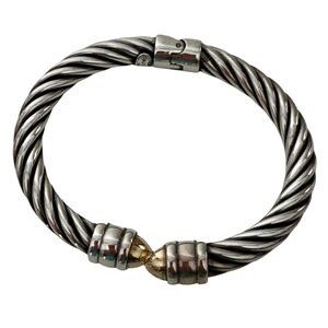 Vintage ALS Italy 18k Gold and Sterling Silver Twisted Cable Hinged Bracelet